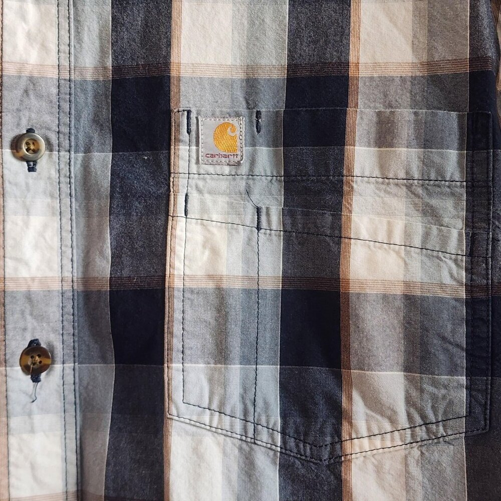 Carhartt Shirt Mens XL Tall Blue Plaid Short Sleeve Button Up Relaxed Fit Cotton - Picture 2 of 8